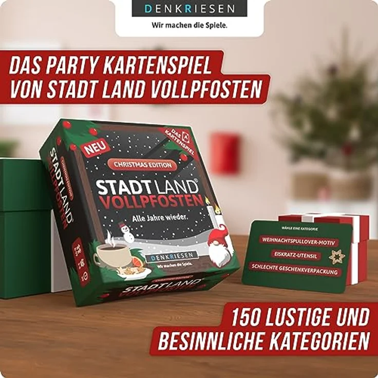 DENKRIESEN - Stadt Land VOLLPFOSTEN® - Das Kartenspiel - Christmas Edition - Alle Jahre Wieder: Kartenspiel mit 120 Spielkarten, 150 verschiedenen Kategorien, 30 Min. Spieldauer, für 3-6 Spieler geeignet, ab 8 Jahren – Bild 3