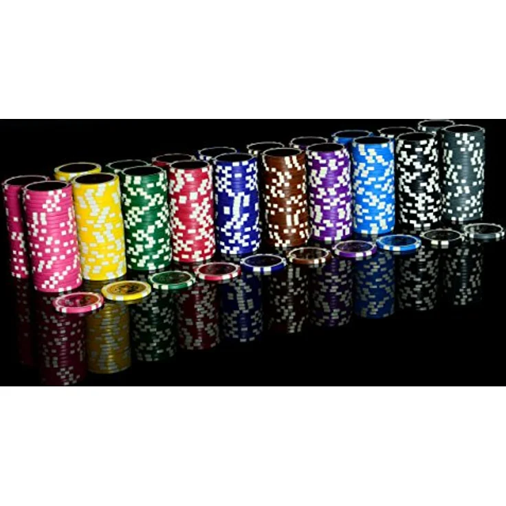 50 Poker-Chips Laser-Chips Metallkern 12g Poker Texas Hold`em Black Jack Roulette reflektierend Tokens Jetons Casino 1 Rolle Wert 1-10000 wählbar (Wert 100) – Bild 4