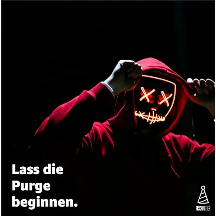 FASCHINFEVER LED Purge Maske - steuerbare Kostümmaske mit leuchtenden LEDs für Halloween, Fasching & Karneval - Unisex, rot – Bild 3