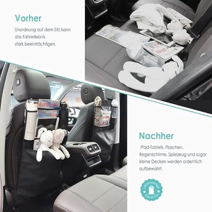 Termichy Auto Rückenlehnenschutz,Trittschutz mit Rücksitz-Organizer, Rücksitzschoner, Wasserdichtes Plane Kick-Matten-Schutz für Autositz mit Durchsichtigem Halter Wasserdichtes (2 Stück, Schwarz) – Bild 5