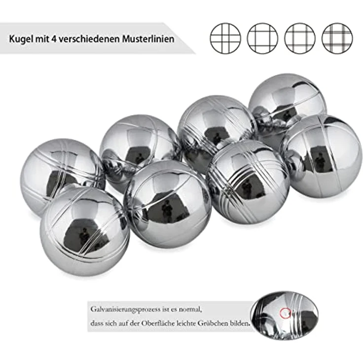 Homewit Boule Kugeln Set, 8 Metall- und 2 Holz-Kugeln mit Abstandsmessern, Tragetasche und Magnetvorrichtung für Outdoor-Spiel im Garten und am Strand – Bild 5