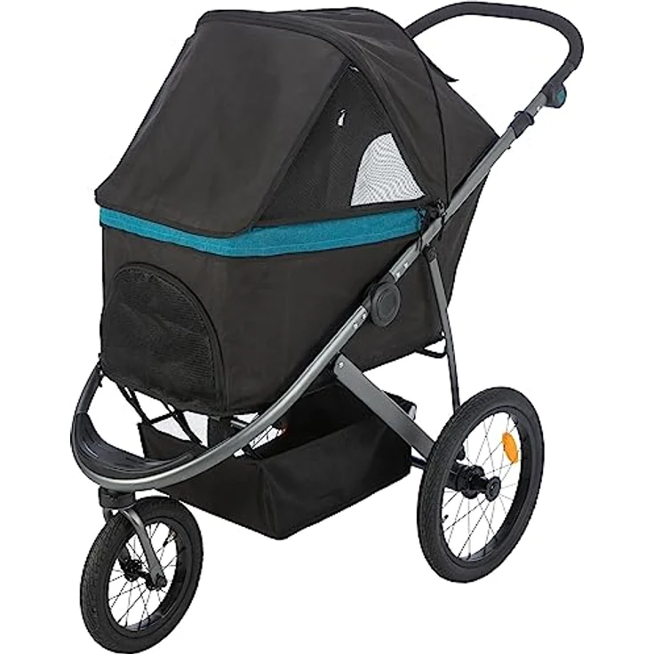 TRIXIE Buggy 60 × 112 × 120 cm, Fahrradanhänger mit luftgefüllten Reifen, schwarz/petrol, für Hunde und Katzen – Bild 2