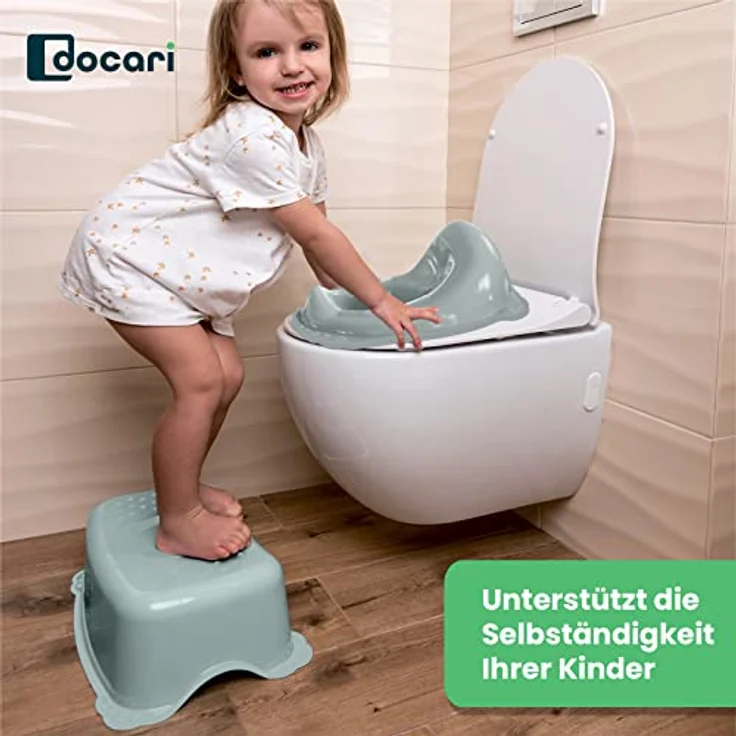 DOCARI Kinder Töpfchen Set 3 in 1, grün Lama – stabil, rutschfest und hygienisch, ideal für das Töpfchentraining mit Lerntöpfchen, Toilettenaufsatz und Hocker – Bild 2