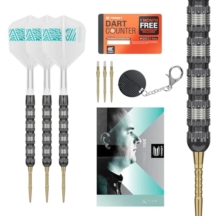 TARGET Darts Rob Cross 95K, 95% Tungsten Steeldarts Set mit K-Flex Flights und Swiss Point Tool, 21G, Schwarz