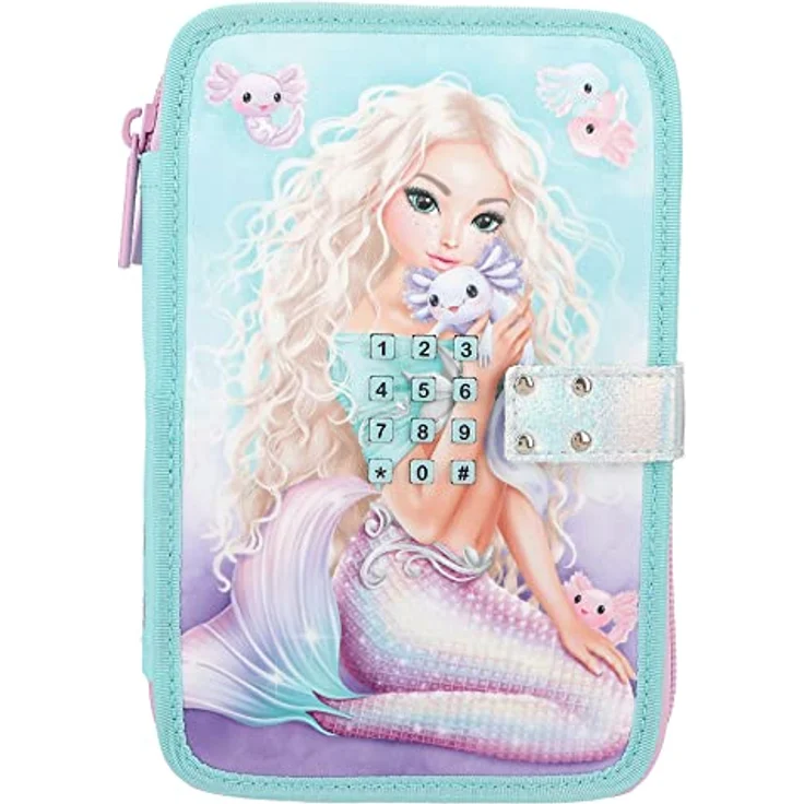 Depesche 12299 TOPModel Mermaid - Gefüllte 2-Fach Federtasche in Türkis und Lila, mit Meerjungfrauenmotiv und Code, Federmäppchen mit Buntstiften, Schere, Lineal uvm. – Bild 1