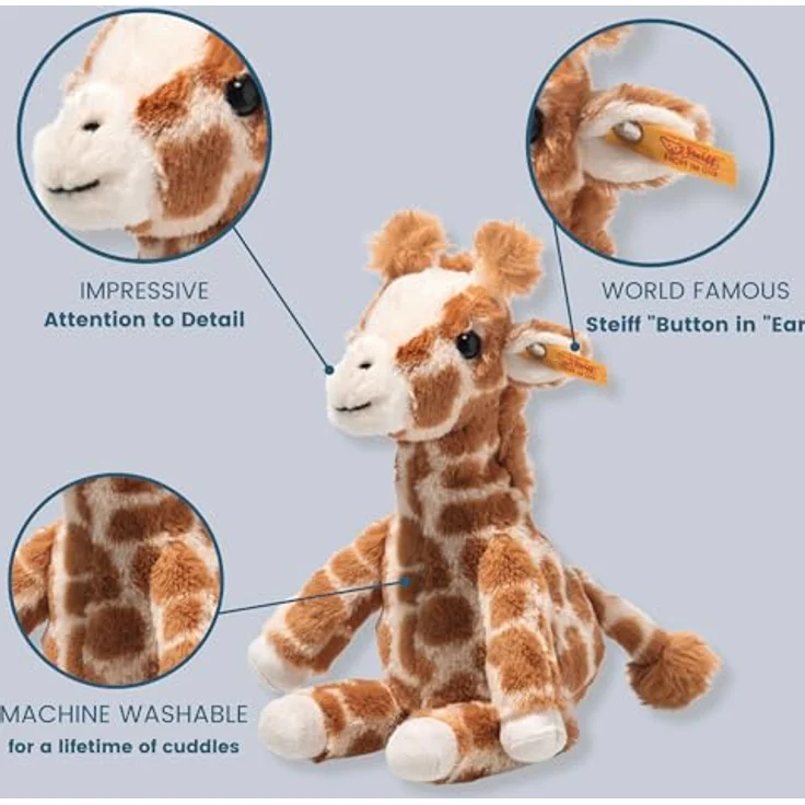 Steiff Gina Giraffe Hellbraun gefleckt 23 cm, Soft Cuddly Friends, aufrecht sitzend durch Granulatsäckchen, Kuscheltier Giraffe, Zootier Plüschtier, Flauschiges Safari-Tier – Bild 2