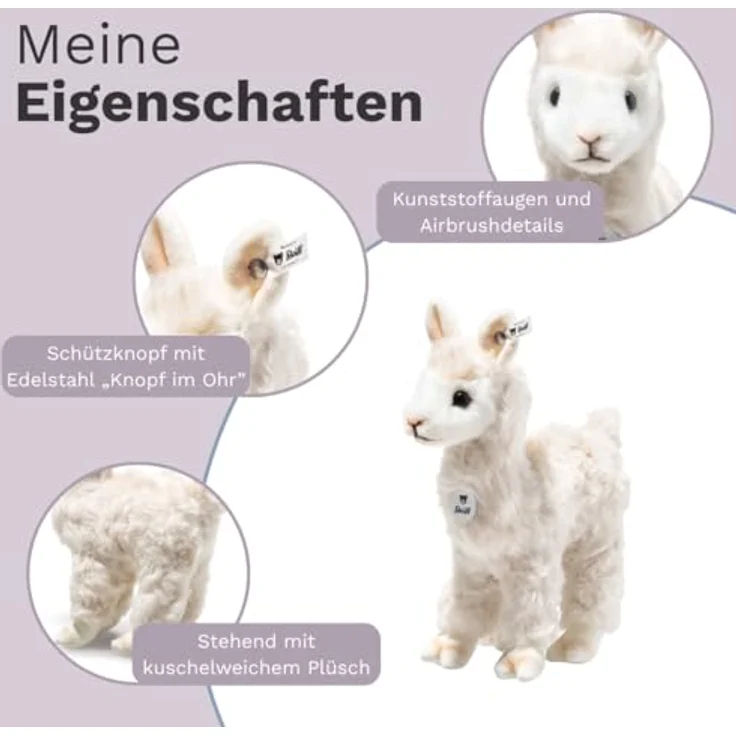 Steiff Kuscheltier Cosy Alpaka, 18 cm stehend, weiß, besonders kuschelweich mit „Knopf im Ohr“ – Bild 3