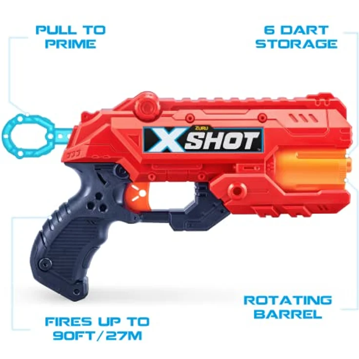 XShot X-Shot Excel Reflex 6 Blaster mit Darts, ROTIERENDER 6-DART-LAUF, REICHWEITE 27m, inkl. 12 Darts  
 – Bild 3