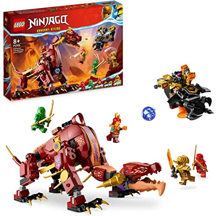 LEGO 71793 NINJAGO Wyldfires Lavadrache Fabelwesen verwandlungsfähiges Spielzeug, Drachen-Serie Set mit Einer Drachenfigur und Kai & Lloyd Minifiguren
