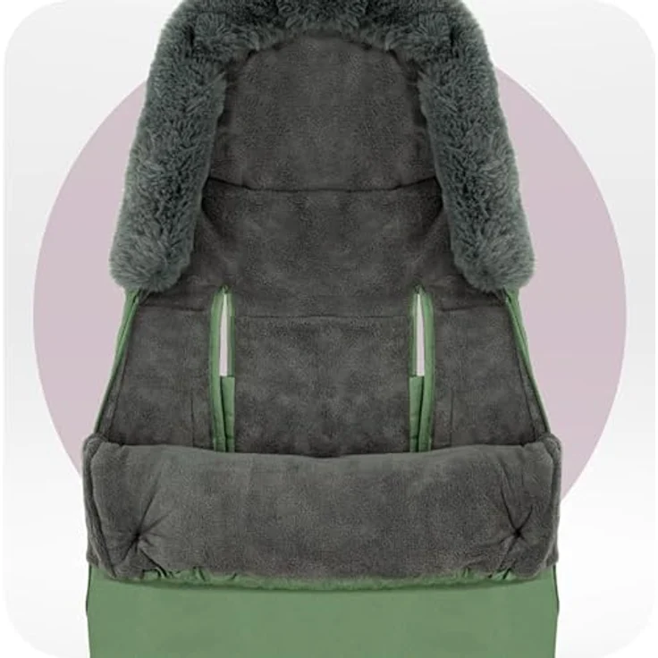 MoMi Fußsack 2 in 1, Kinderwagen- und Autositz-Fußsack, wasserabweisend, mit Kapuze und Fellbesatz, abnehmbares Fußteil, in beige, schwarz oder grün – Bild 2