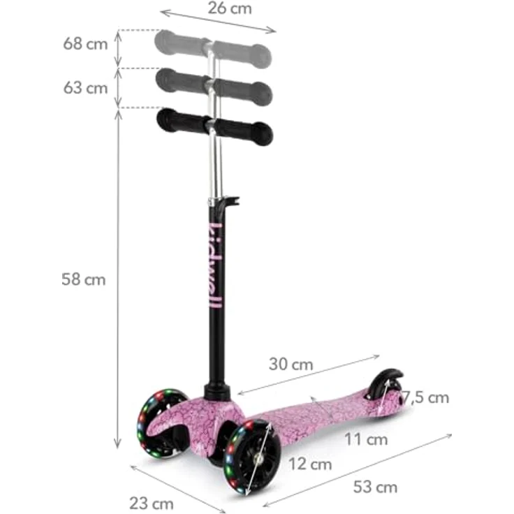 COIL Dreiradscooter, Kinderroller, Tretroller, Dreirad-Balance-Roller, Cityroller, ABEC-7-Lager, 3-stufige Lenkradverstellung, LED-Räder, Clouds – Bild 9