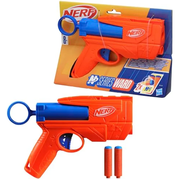 NERF N-Series Ward Dart-Blaster, präzise Treffgenauigkeit und Ziehgriff, für fortgeschrittene Spieler, 2 Nerf Darts, für Jungen und Mädchen
