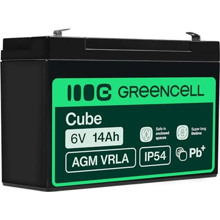 Green Cell AGM 6V 14Ah VRLA Blei-Batterie, zyklenfest für Elektro-Spielzeug, Alarm- und Notstromversorgung, Schwarz – Bild 1