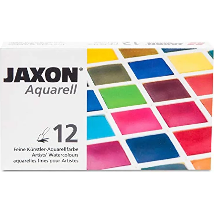 Honsell Jaxon Aquarell Set, 12 halbe Näpfchen mit leuchtenden Farben und hochwertigen Künstlerpigmenten, inkl. Metallkasten mit Mischpalette