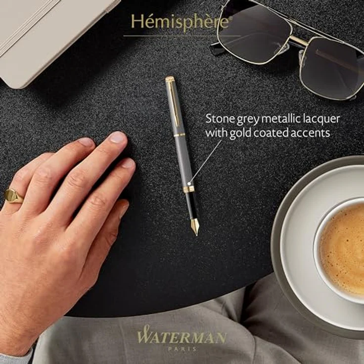 Waterman Hémisphère, Füllfederhalter in Gold und Grau, elegantes Luxus-Schreibinstrument mit Edelstahlfeder – Bild 2