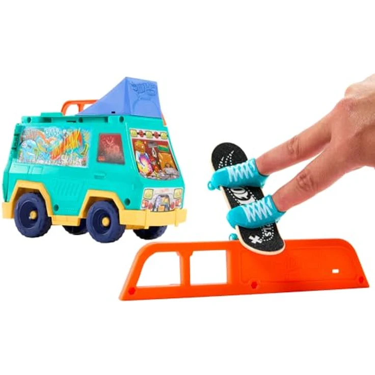 Hot Wheels Skate Skatervan, Spielset mit 2 Rampen, 2 Grind-Rails und exklusivem Fingerboard – Bild 2
