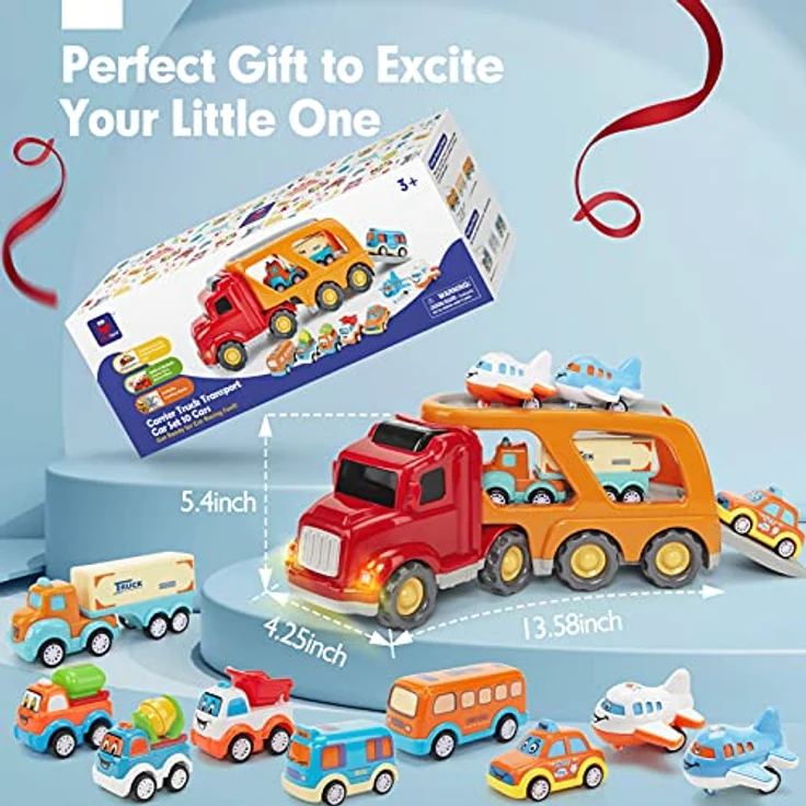 Auto Spielzeug ab 2 Jahre Cars Spielzeug für Kinder, 10 in 1 Baby Spielzeug ab 1-3 Jahr LKW mit Licht und Musik für Jungen, Kinder Auto Transporter Spielzeug ab 1 2 3 4 Jahre Junge Geschenk – Bild 7