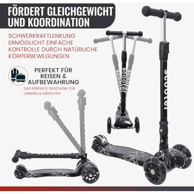 Europebazar Habib Kinderroller Metall-Roller 3-Rad mit LED Licht, klappbar, höhenverstellbar, bis 50kg, helllila – Bild 6
