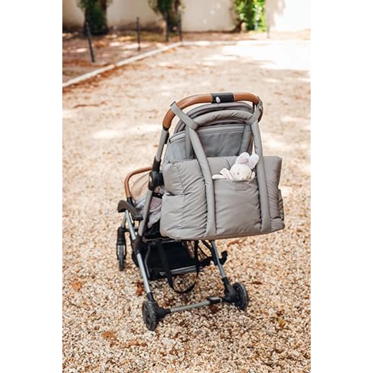 BÉABA, Wickeltasche Bebe, Ultra praktisch, 10 Innen- und Außentaschen, integrierte Kinderwagenbefestigung, herausnehmbare Wickelunterlage, Kühltasche, Tasche Paris Puffy, Eisbraun – Bild 5