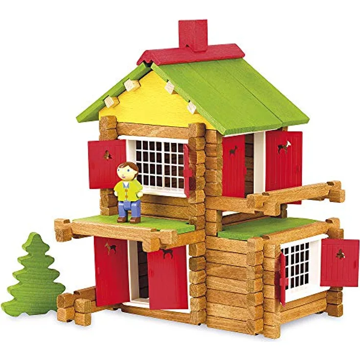 Jeujura Mein Holzchalet Baukasten im Kartonkoffer, 135 Teile, ab 5 Jahren, fördert Geschicklichkeit und Kreativität, Made in France