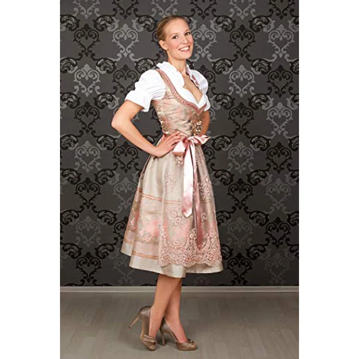 Edelnice Dirndl Rosalie, goldenes Brokatstoff Dirndl mit rosé farbenen Rosenmuster – Bild 7