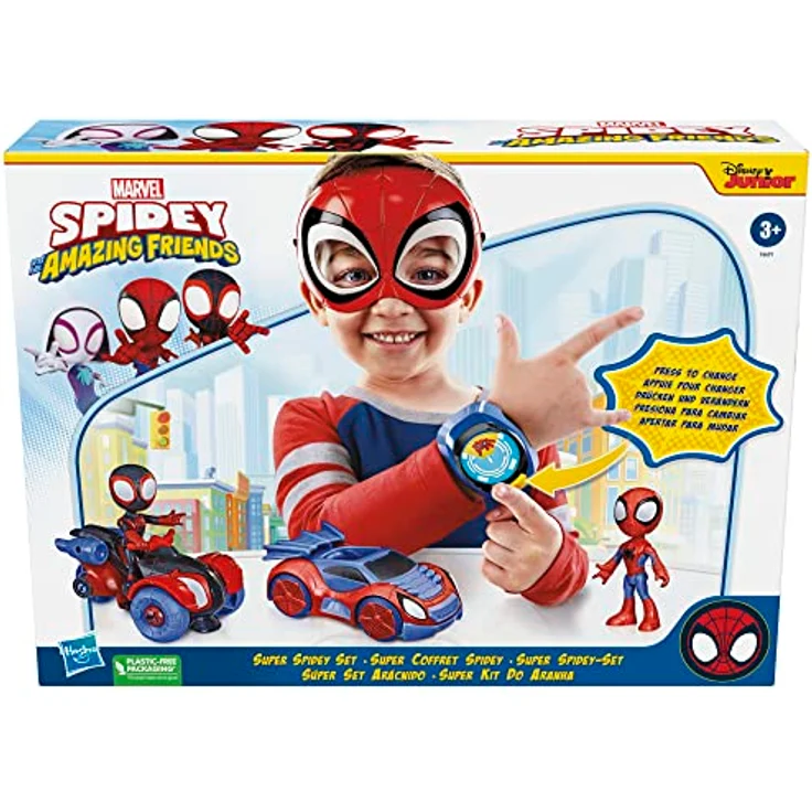 Spidey and his Amazing Friends Spidey Superbox, Rollenspiel-Fahrzeug-Set mit 2 Figuren, Spidey-Maske und Transmitter-Armband, exklusiv bei Amazon – Bild 2