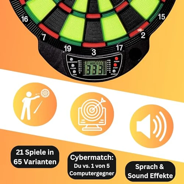 Best Sporting Dartscheibe elektronisch Windsor Glow In The Dark I E-Dartscheibe mit LCD-Anzeige I für 4 Spieler – Bild 3