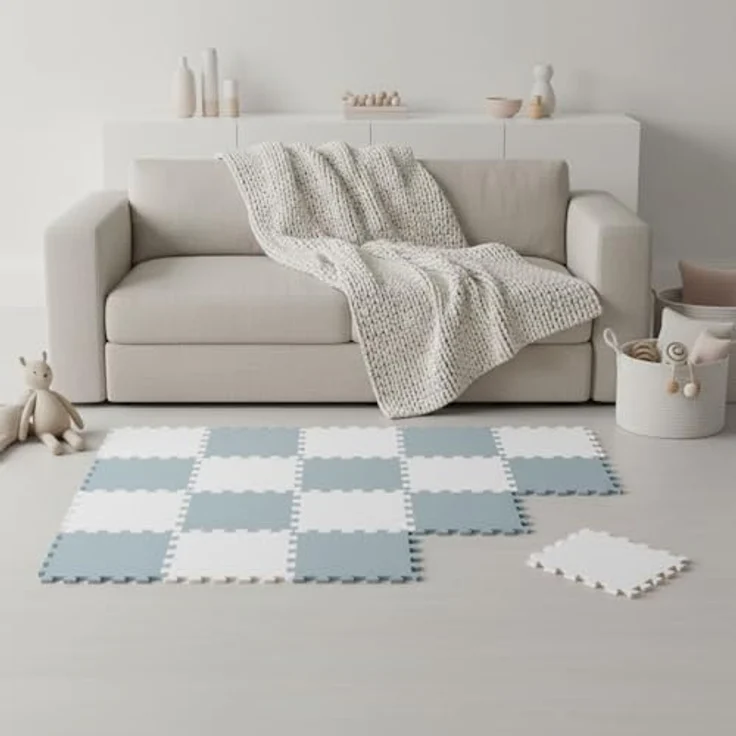 LittleTom Spielmatte Baby Puzzlematte 180x90 cm, Blau & Weiß, 18 Teile, anti-allergene EVA Schaumstoffmatte mit Anti-Rutsch-Profil – Bild 1