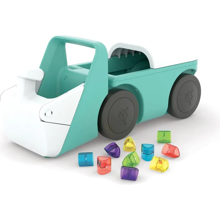 Chillafish Blockie, 4-Rad Aufsitzwagen mit Spielzeugtransport und 10 bunten Blöcken, robust und leicht manövrierbar