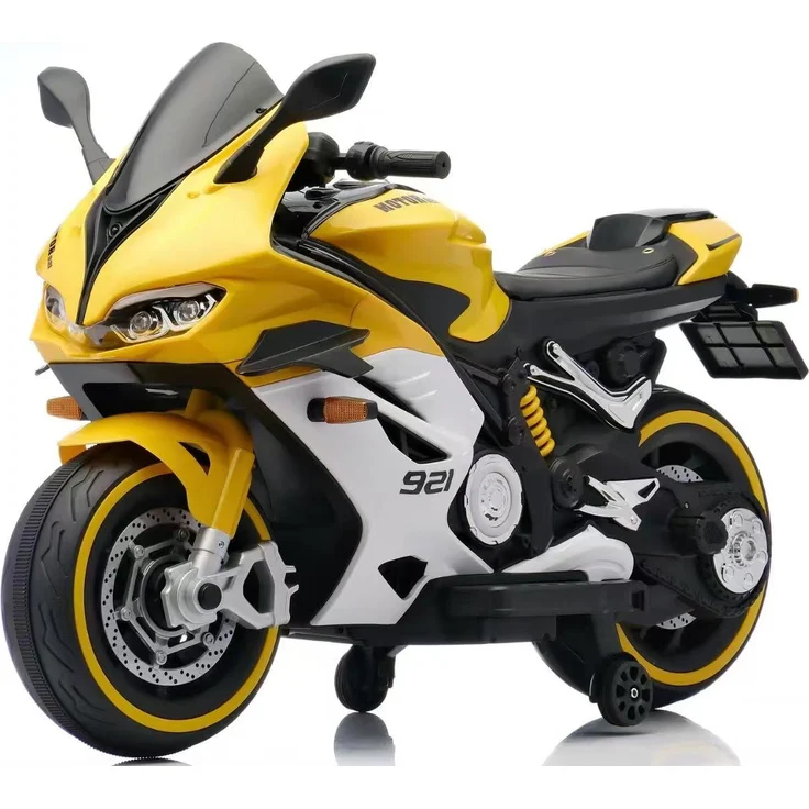 BoGi XXL Elektro-Kindermotorrad BJFT921, 12V–2x55W, USB/AUX/Bluetooth, gelb, für Kinder bis 8 Jahre