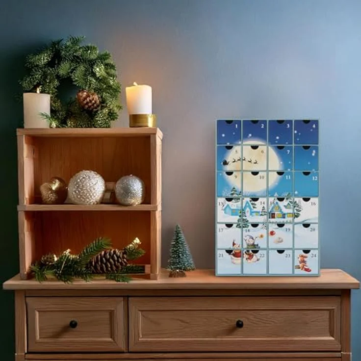 BRUBAKER Adventskalender zum Befüllen - Weihnachtsdorf im Schnee 2024 - DIY Weihnachtskalender - 39 cm groß, Blau-Weiß – Bild 2