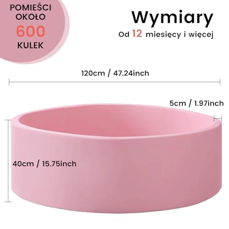 Zedachica Bällebad Baby, Schaumstoff Bällepool rund 120cmx40cm, rosa, für Innen und Außen, ab 1 Jahr, ohne Bälle – Bild 2