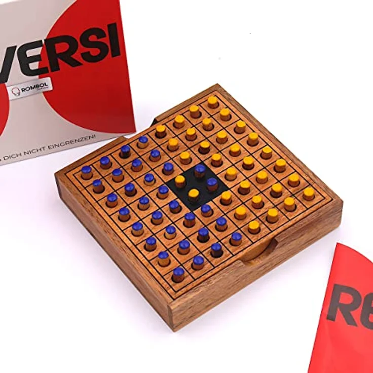 ROMBOL Reversi - Strategiespiel aus edlem Holz, gelb/blau, handgefertigt aus Samena-Holz – Bild 2
