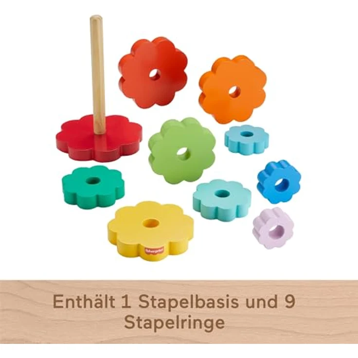 Fisher-Price® Ring-Stapelspielzeug aus Holz, FSC-zertifizierte, bunten Ringe, Bogenform – Bild 5