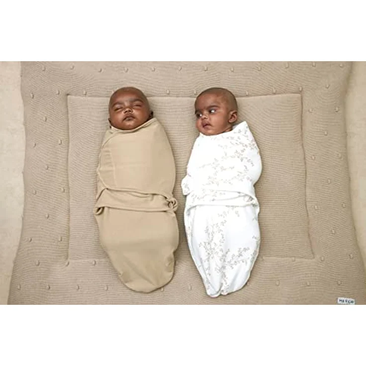 Meyco Baby Branches/Uni Pucksack 2er Pack, Erstausstattung Neugeborene (Pucktuch für Babys ab 0-3 Monaten, weicher Schlafkomfort, atmungsaktiv und feuchtigkeitsabsorbierend, Einschlafhilfe), Sand – Bild 5