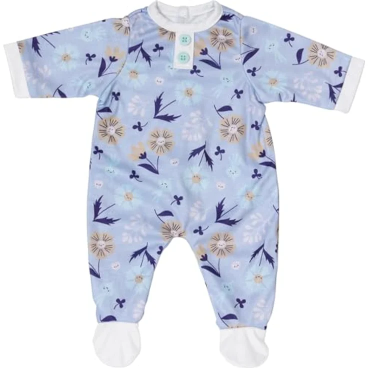 BABY Born Blauer Strampler mit Blumenmotiv, 43cm Puppenkleidung mit Knopfleiste und farbigen Füßchen, 838747 Zapf Creation – Bild 2