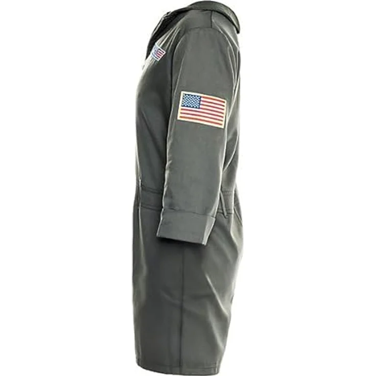 Maskworld Top Gun Kostüm für Damen, Olivgrüner Playsuit mit Patches, Größe XL – Lizenziertes Piloten-Outfit für Karneval & 80er Mottopartys – Bild 5