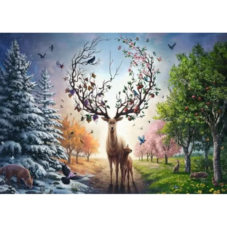 Ravensburger Puzzle 12001088 - Der magische Hirsch und die vier Jahreszeiten - 1000 Teile Puzzle für Erwachsene und Kinder ab 14 Jahren, Tier-Puzzle Hirsch, bunte Landschaftsmotive, handgefertigte Stanzmesser, recycelte Pappe – Bild 2