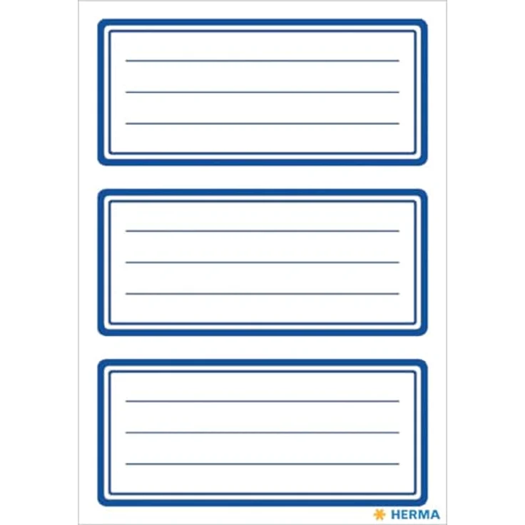 HERMA 5798 Buchetiketten, 18 selbstklebende Beschriftungsaufkleber mit neutralem blauen Rand, liniert, 76 x 35 mm, ideal für Schule und Schulzubehör, weiß – Bild 2