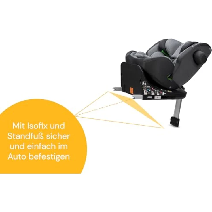 Osann Reboarder-Kindersitz One 360 SL i-Size, drehbar ab Geburt bis 12 Jahre (40-150 cm), inkl. Isofix-Basis mit Stützfuß, Universe Grey – Bild 7