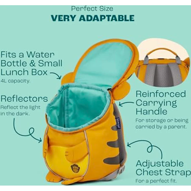 Affenzahn Kleiner Freund, Schulranzen Kinderrucksack Tiger für 1-3 Jahre, 4L Volumen, ab 80 cm Körpergröße, reflektierend – Bild 3