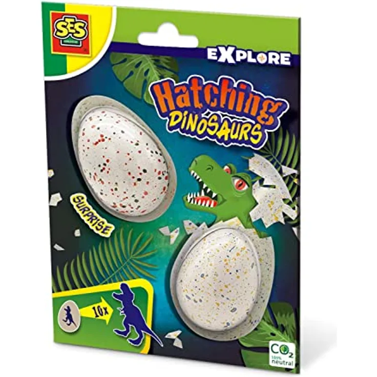 SES Creative 25083 Schlüpfende Dinosaurier, 2 Überraschungseier - Prähistorisches Lernspielzeug für Kinder, diverse Farben, hohe Qualität