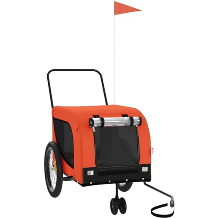 vidaXL Fahrradhundeanhänger Fahrradanhänger Hunde Orange und Schwarz Oxford-Gewebe & Eisen, robust mit PVC-Dach und Reflektoren – Bild 2