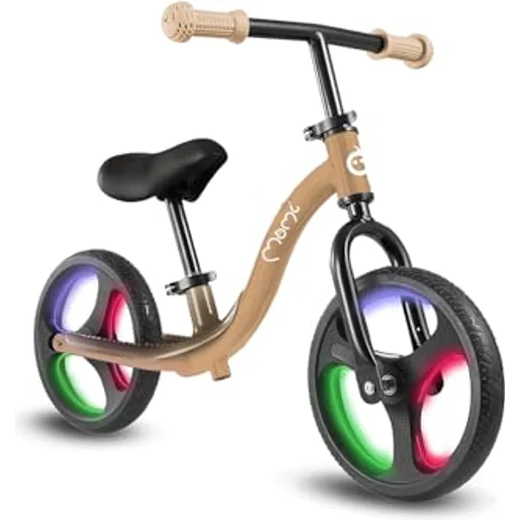 MoMi Laufrad Isoka 10 Zoll, mit höhenverstellbarem Sattel, LED-Leuchträdern & Dynamo, bis 35 kg