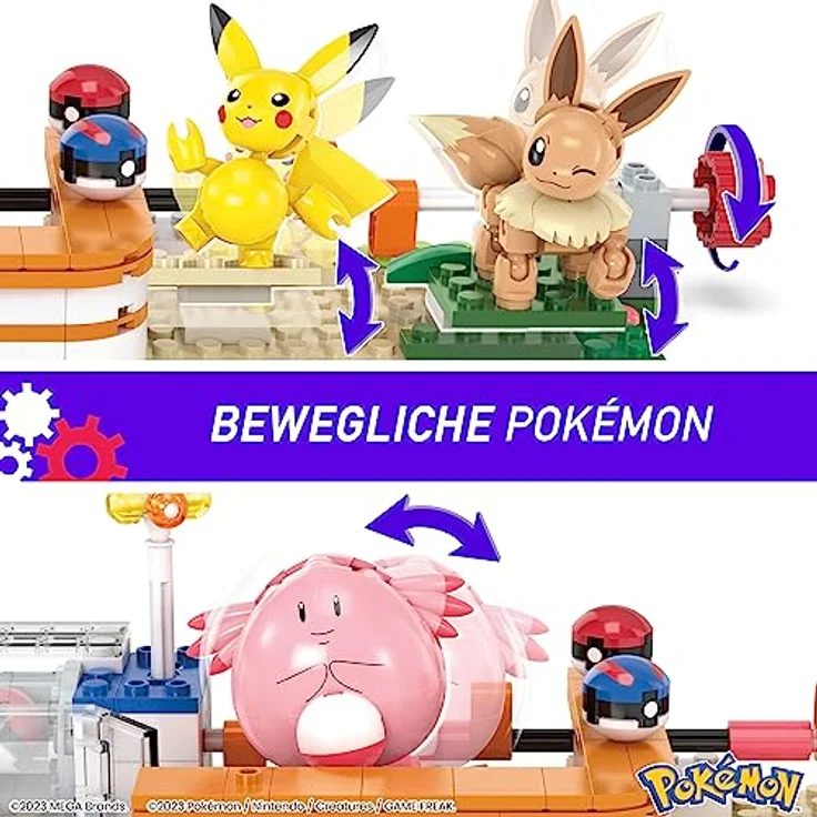 MEGA POKÉMON - 648-teiliges Bauset mit Pikachu, Chaneira, Evoli und Togepi - kombinierbar zu einer Pokémon-Welt mit sich bewegenden Elementen, für Kinder ab 7 Jahren, HNT93 – Bild 3
