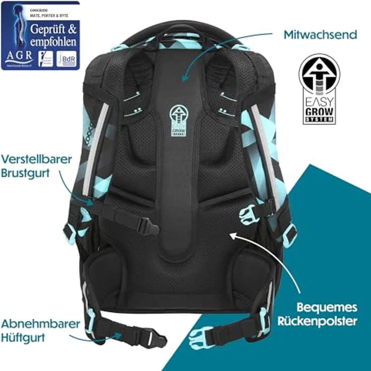 coocazoo Schulranzen PORTER, ergonomisch und größenverstellbar, 35 Liter, vielfach unterteilte Fächer, nachhaltige Herstellung – Bild 4