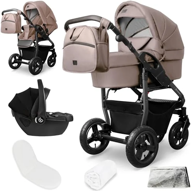 Bergsteiger Capri Kombikinderwagen 3-in-1, Babywanne, Sportsitz & i-Size Babyschale, Luftreifen, Federung, höhenverstellbarer Griff, faltbar, Zubehör – Bild 1