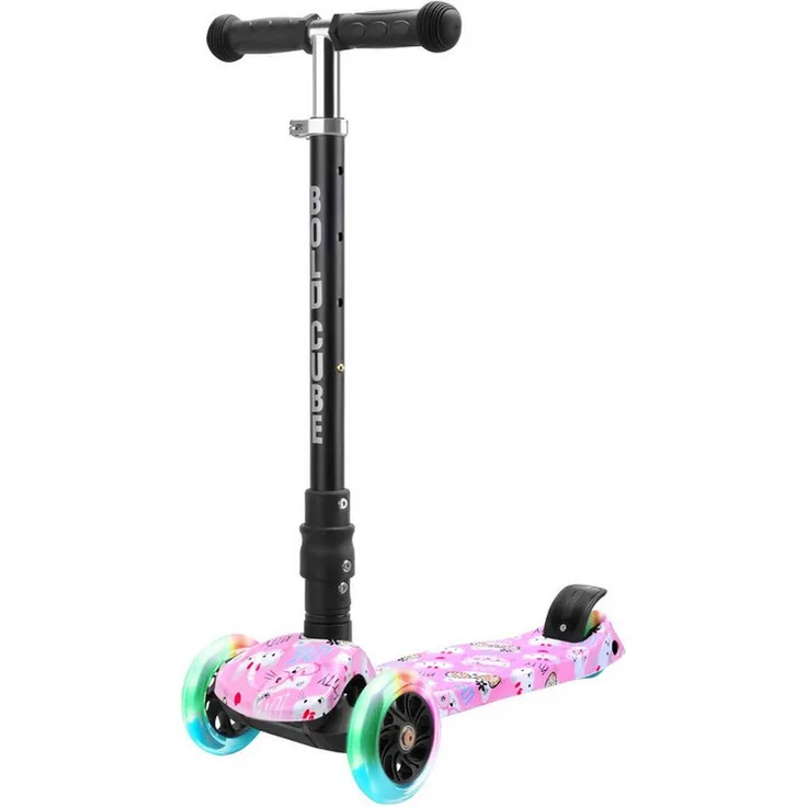 BOLDCUBE Tretroller Big 3 Wheel Scooter, faltbar mit stabilen drei Rädern, blinkenden Hinterrädern und klappbarem Lenker