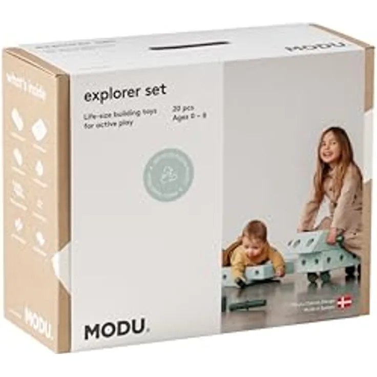 Modu Modell 20 tlg. Baukasten Starter-Set Explorer von 0-6 Jahren - Ocean Mint/Forest Green, Grünes Babyspielzeug