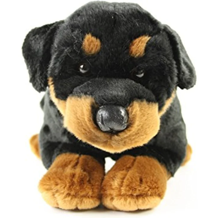 Teddys Rothenburg Kuscheltier Rottweiler Rob 45 cm liegend braun/schwarz Plüschhund Plüschrottweiler Uni-Toys kuschelweicher Plüsch waschbar bis 30°C – Bild 2